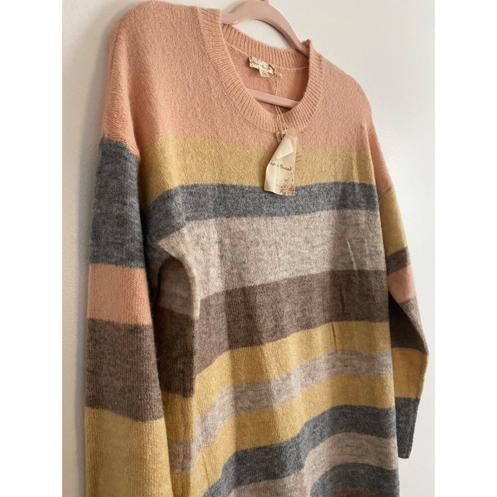 NWT Hem & Thread Striped Long Sleeve Multi-Color Striped Sweater Dress Size M - Picture 4 of 5